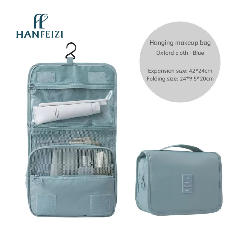 HANFEIZI Large Multifunctional Foldable Travel Organizer Case Hanging Toiletry Bag Hook Custom Logo Cosmetic Bag
