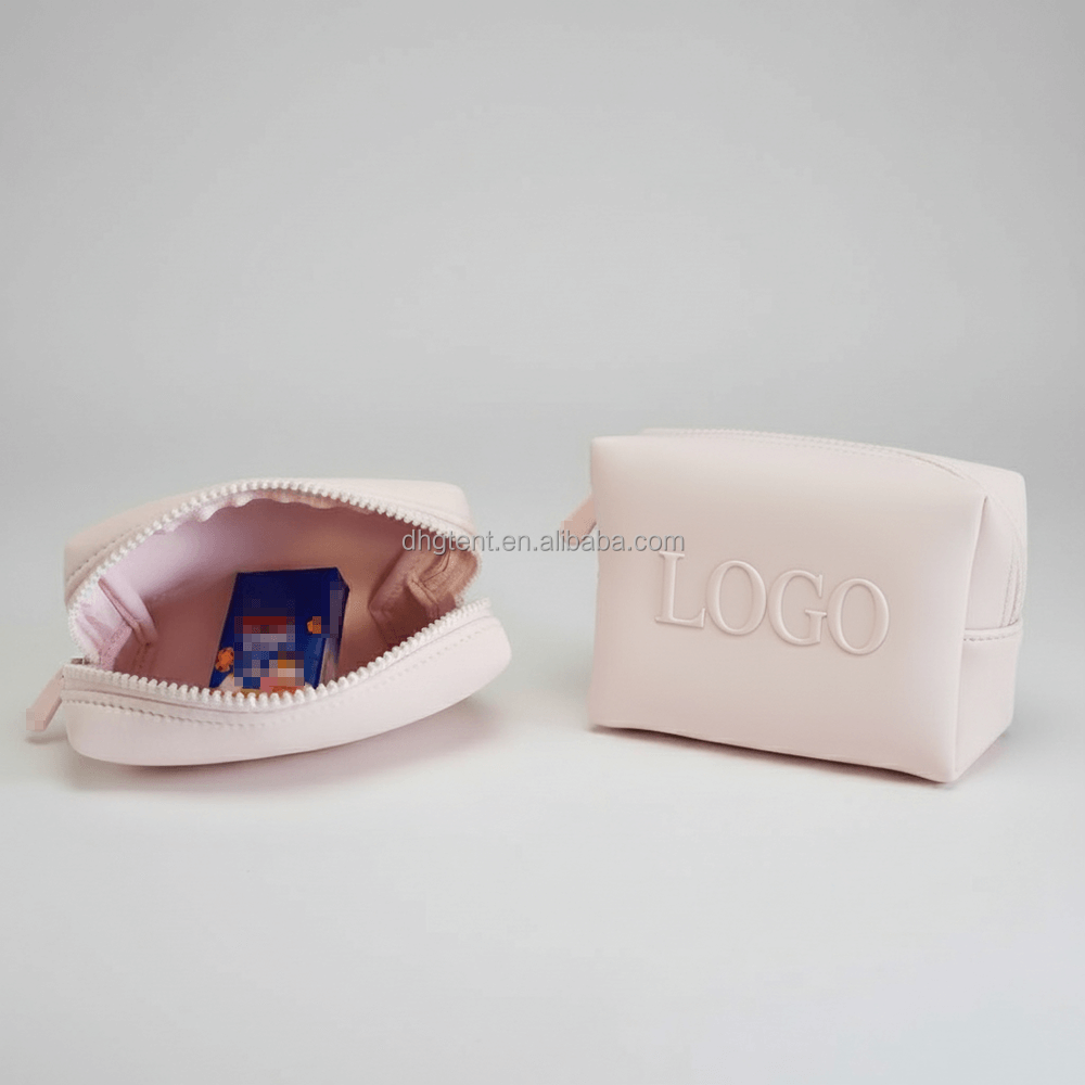 Brand Gift Pouch Custom Logo Size Design Small Pink Neoprene Zipper Makeup Cosmetic Beauty Toiletry Pouch Bag For Women