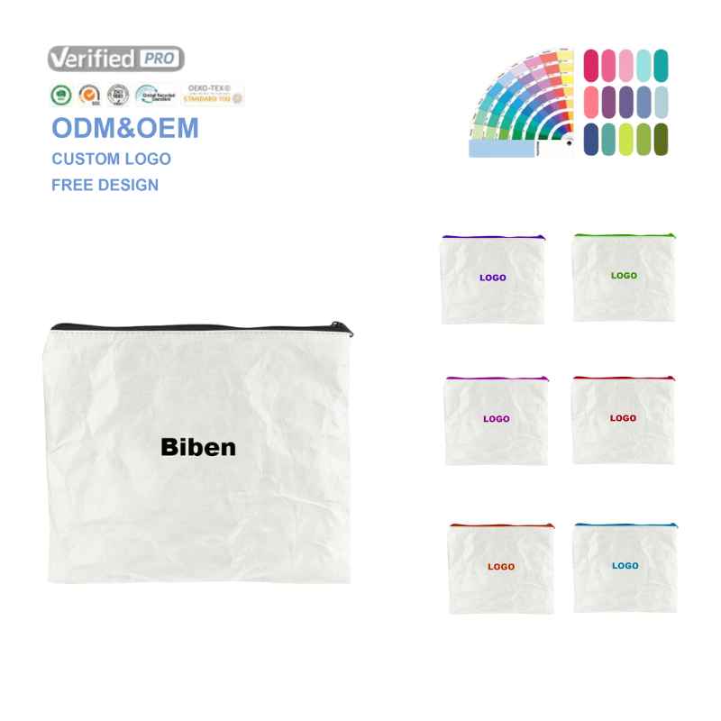 High Quality Waterproof Durable Tyvek T Shirt Packaging Zipper Bag Cosmetic Makeup Organizer Storage Pouch with Custom Logo