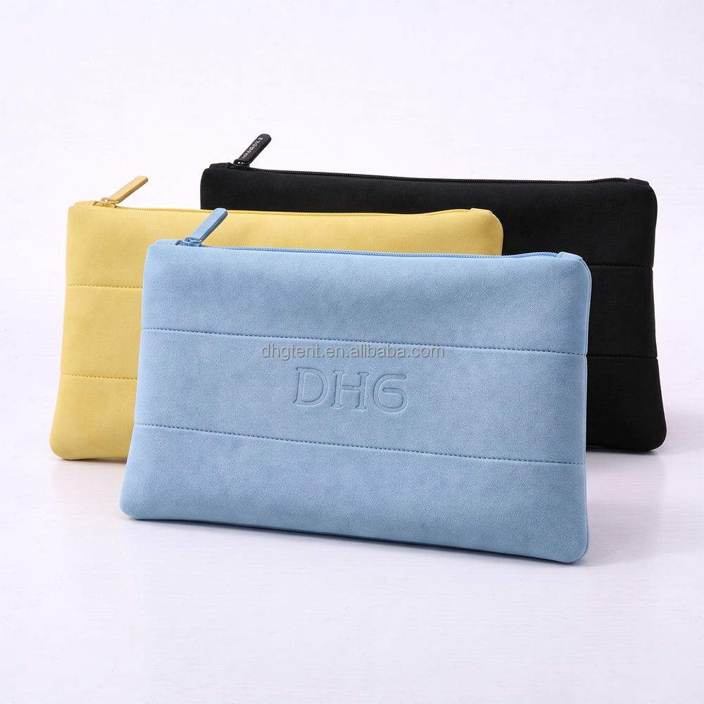 Custom Size Color Design Embossed Logo Neoprene Quilted Zipper Makeup Cosmetic Beauty Toiletry Bubble Pouch Bag For Branded Gift