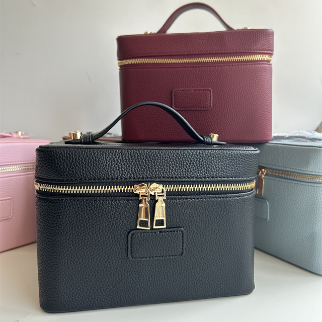 Ready Stock Large Capacity Pu Leather Double Zipper Handle Portable Beauty Cosmetic Bags for Travel Ladies Vanity Makeup Bags
