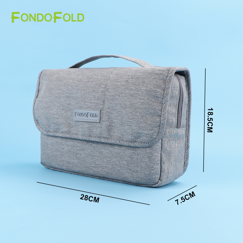 Fondofold CK0282-GY Light Gray Premium Quality Toiletry Bag Hanging Bathroom Travel Makeup Bag with Fashionable Zipper Closure