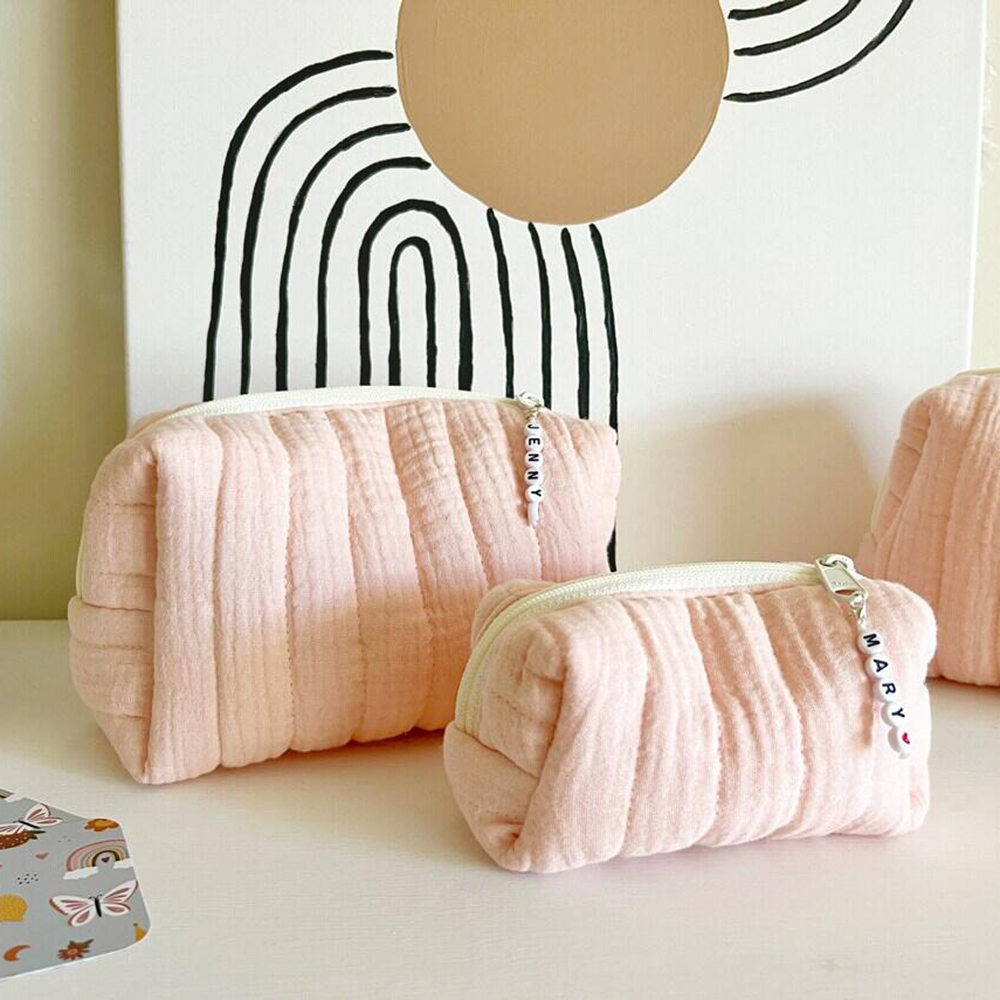 Custom Logo Quilted Cotton Large Travel Toiletry Bag Organizer Makeup Brushes Storage Cosmetic Bag for Women