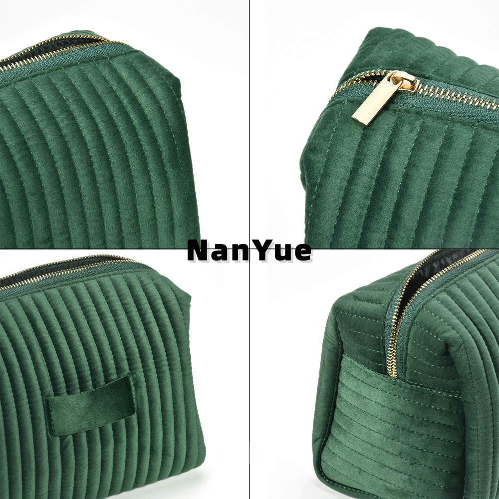 New Quilted Velvet Jewelry Box Custom Logo Fashion Ladies Cosmetic Storage Pouch Portable Travel Toiletry Organizer Makeup Bag