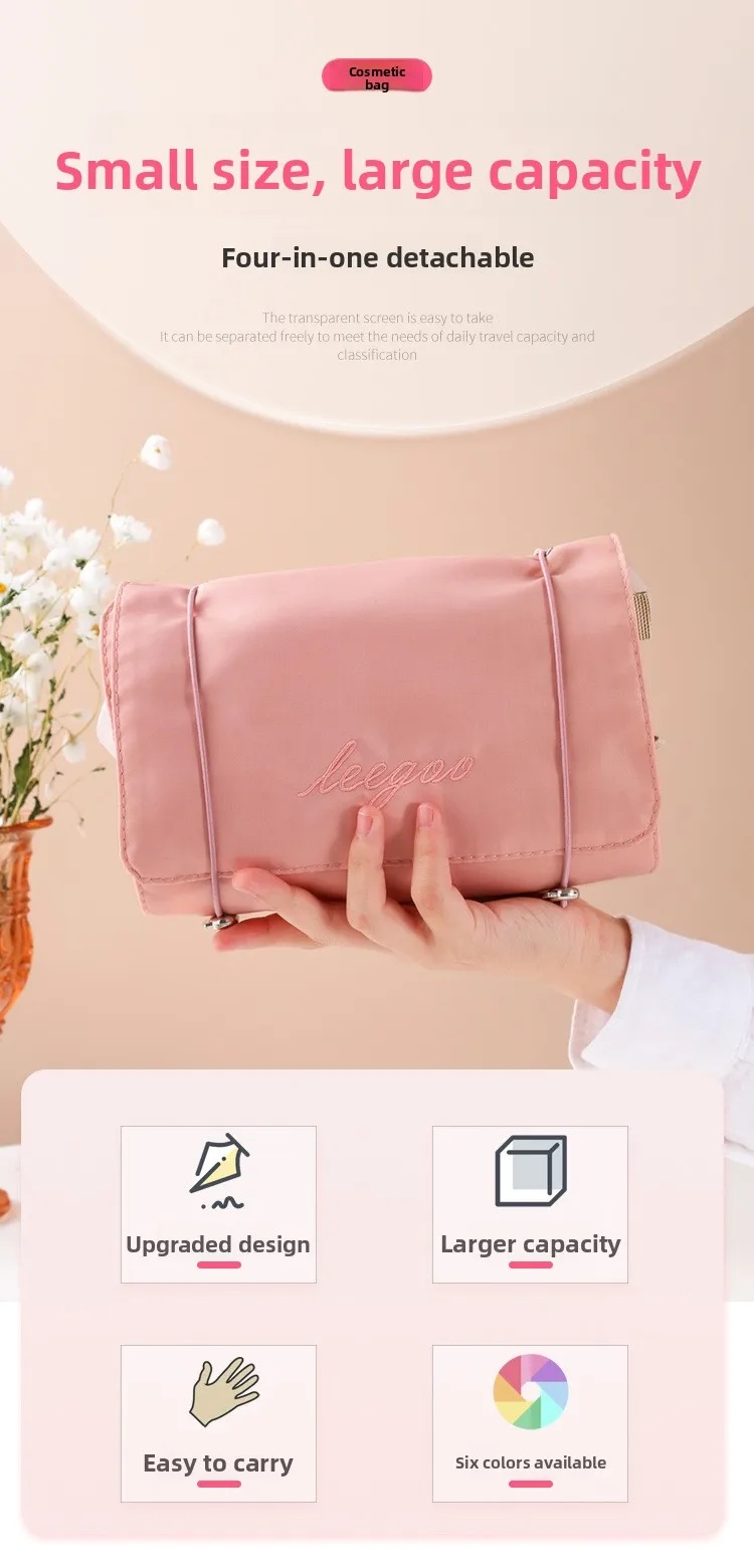Tomic Hot-selling Convenient Portable Lightweight 4-in-1 Foldable Oxford Cloth Makeup Bag for Women Travel Toiletry Hanging