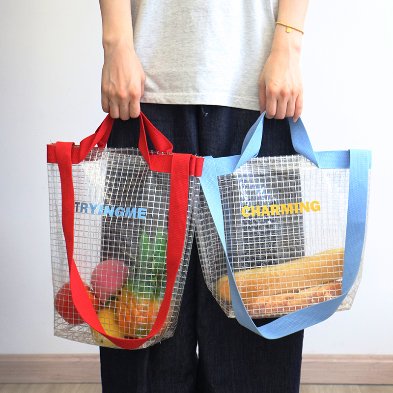 Wholesale Promotional Reusable PVC Net Mesh Shopping Bag Cosmetic Case For Beach And Supermarket For Vegetables And Fruits