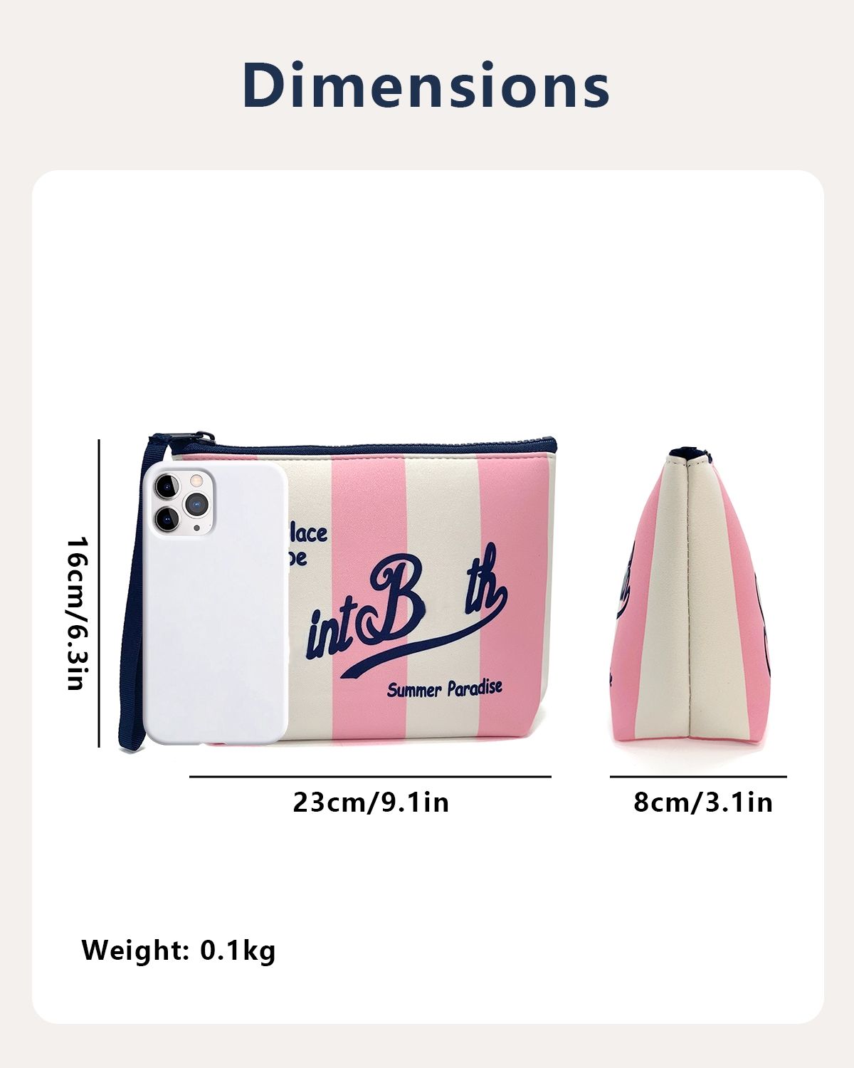 Travel Cosmetic Neoprene Bag Waterproof for Toiletry Storage with Zipper Closure for Spot Diving Printed Stripes Portable