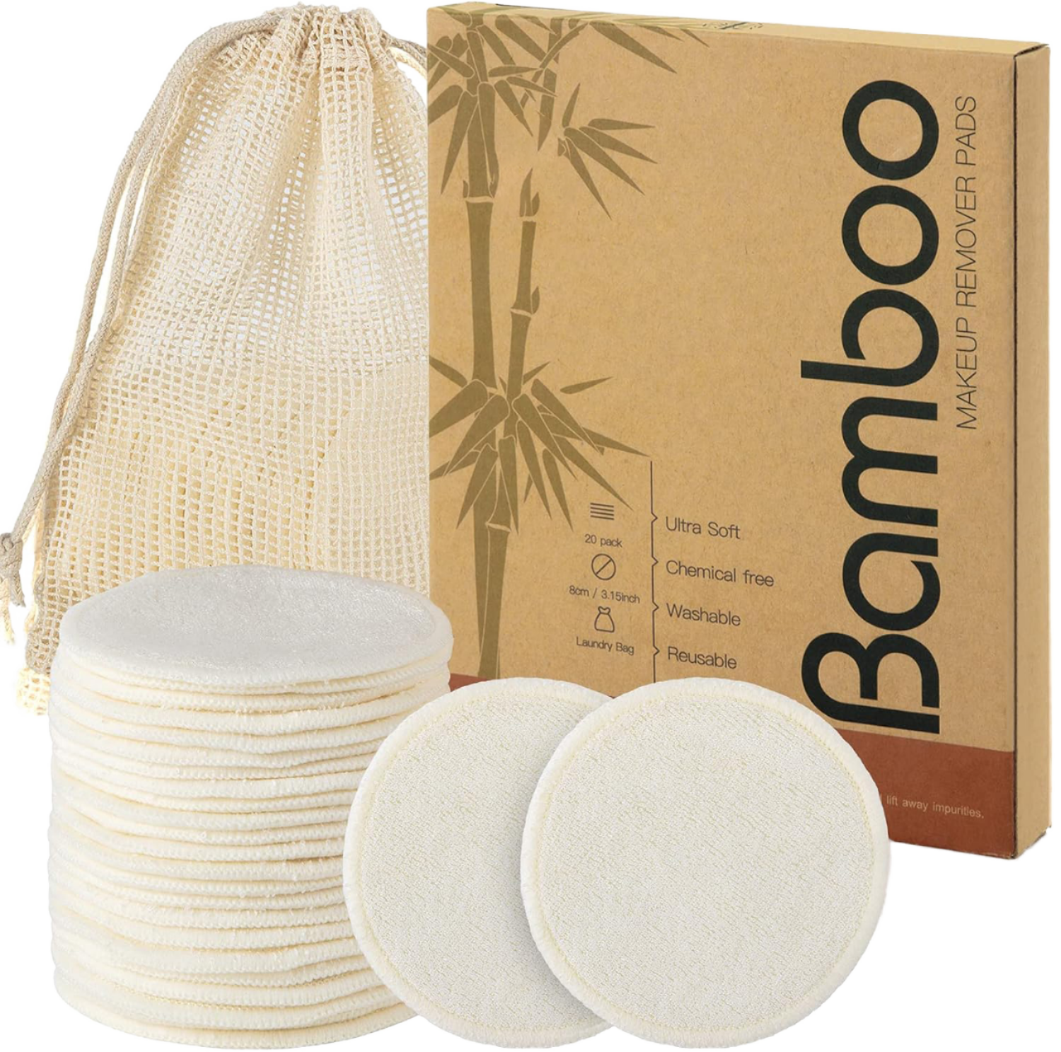 Custom Logo Cream Reusable Bamboo Makeup Remover Cotton Pads Facial Cleaning Cosmetic Make-Up Face Laundry Bag Feature Cleansing