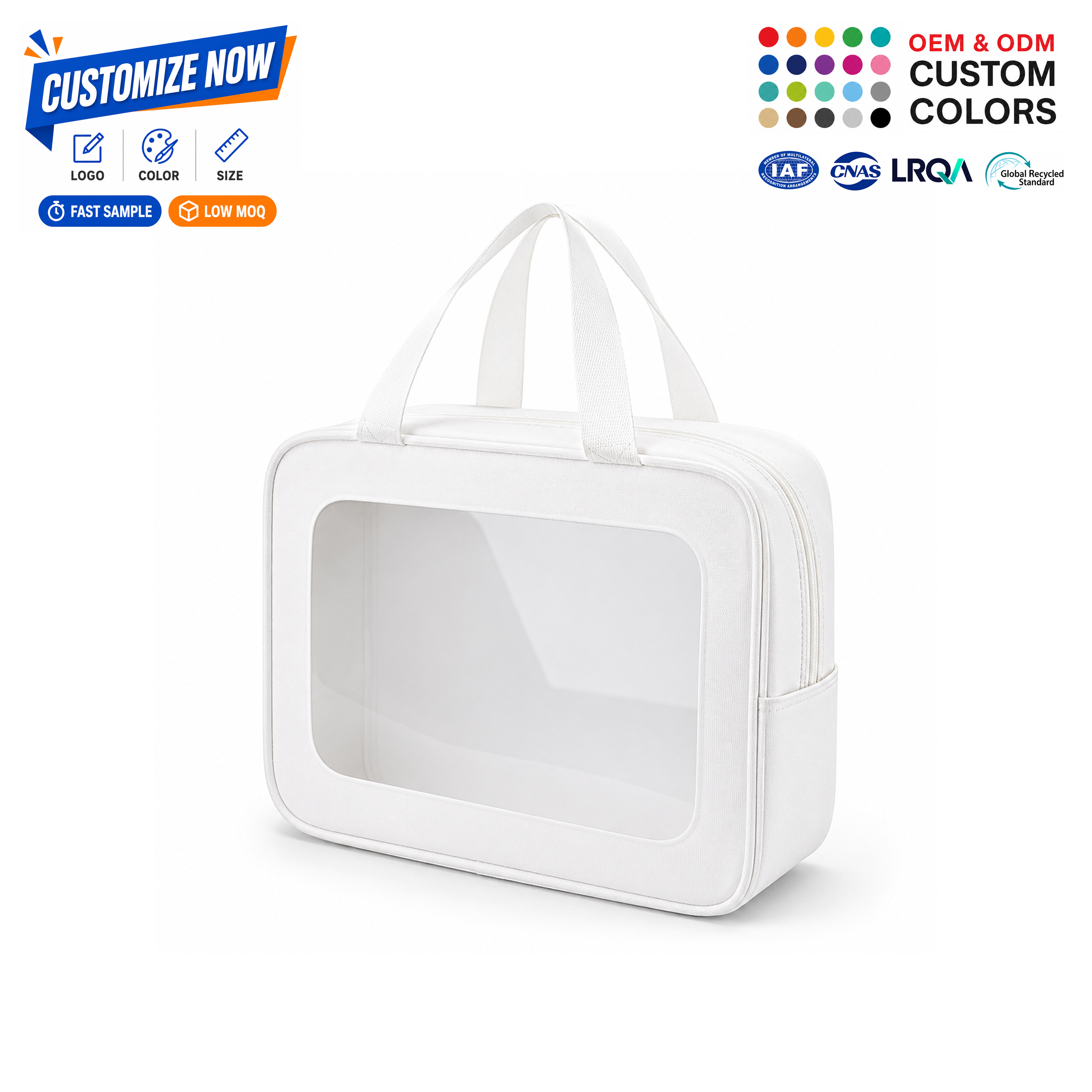 Custom Clear PVC Window PU Cosmetic Bags Portable Handheld Zipper Wash Bag Travel Toiletry Organizer for Business Vacation Trip