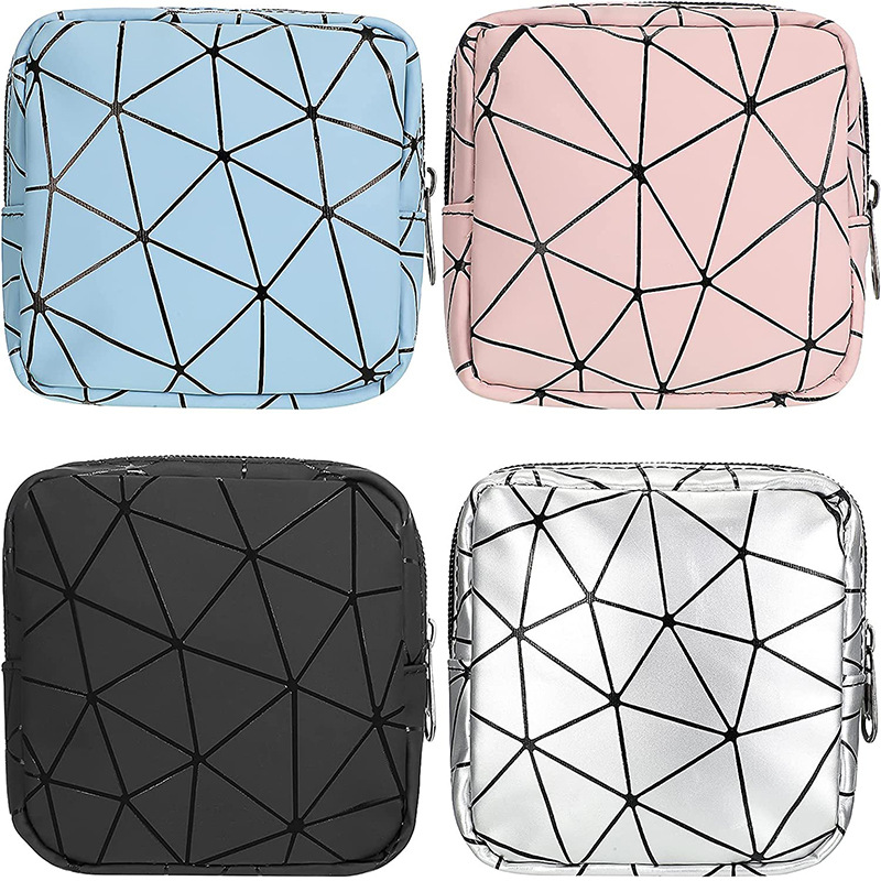 Portable Waterproof Fashion Large Capacity Makeup Bags PU Zipper Soft Handle Women's Sanitary Napkins Storage Coin Cosmetic Case