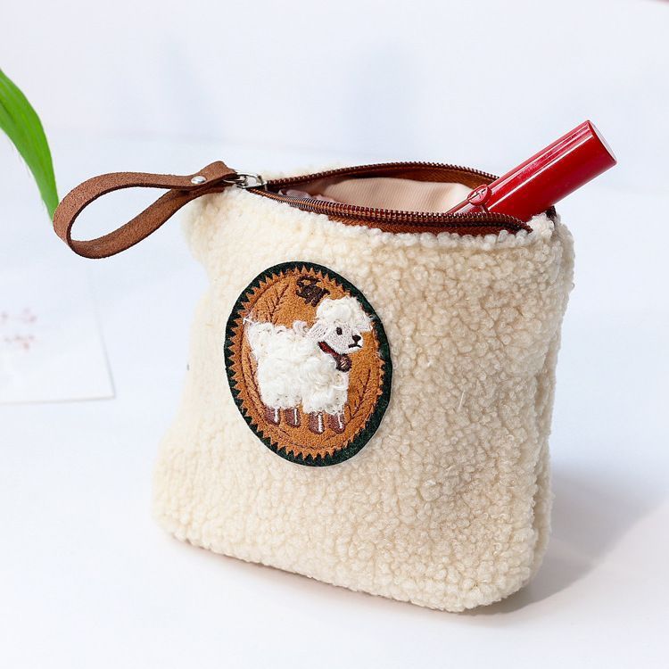 Custom Plush Foldable Canvas Keychain Toy Zipper Closure Lipstick Makeup Bag 1-1.9L Capacity for Travel Daily Use Coin Purse