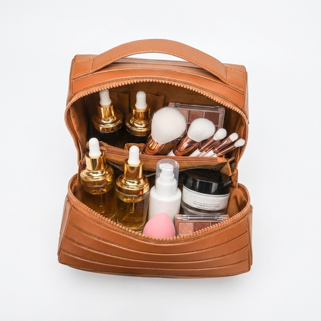 Foldable Fashion Waterproof PVC Polyester Canvas Portable Makeup Bag Large Capacity Travel Size Zipper Closure Cosmetic Case All