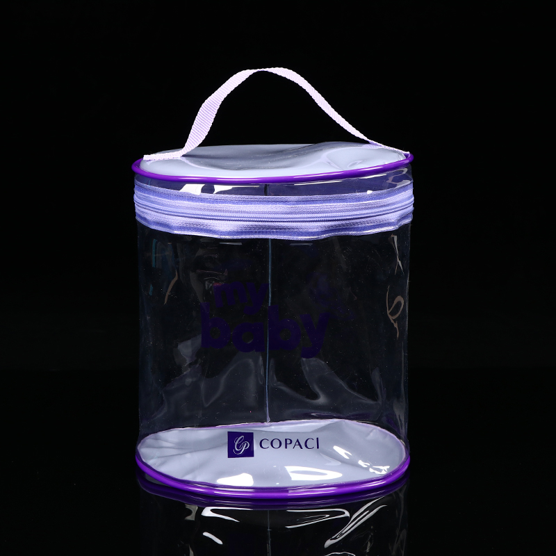 Factory Direct Sell Clear Makeup Bag PVC Round Cylinder Cosmetic Bag with Zipper