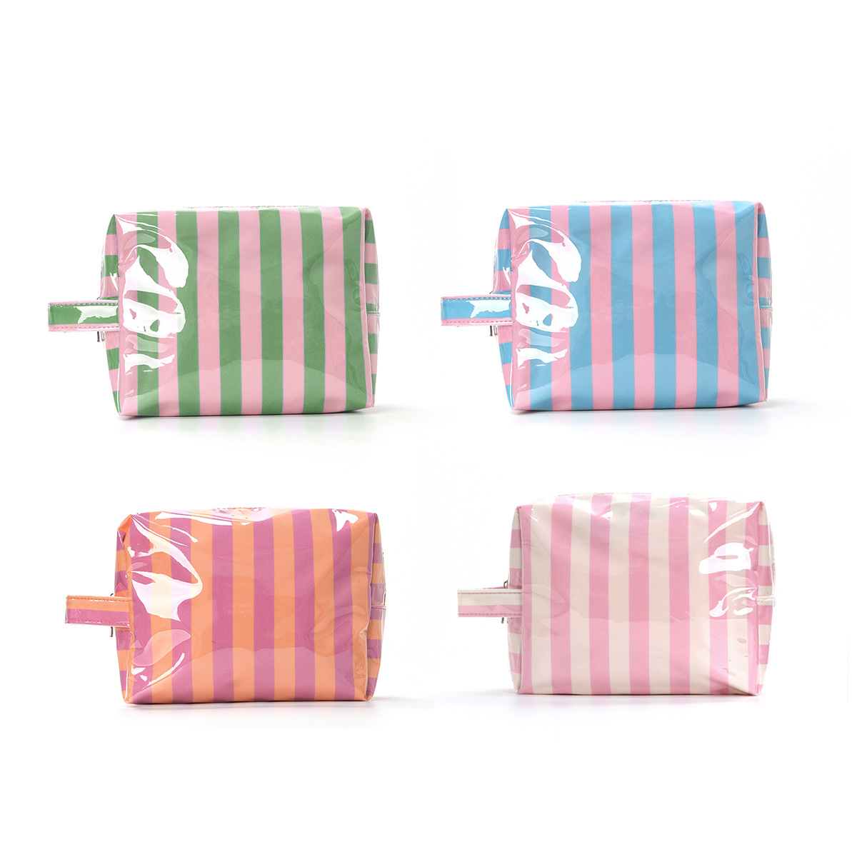 Clear Stripe Makeup Bag Waterproof PVC Toiletry Organizer Travel Cosmetic Pouch Large Capacity Vanity Case for Women Girls