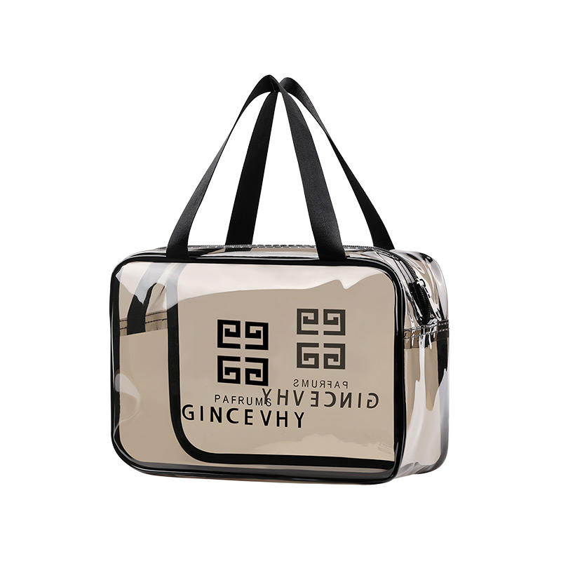 Clear Cosmetic Makeup Pouch Vanity Travel Bag Large Plastic Transparent Vanity Bag Case Clear Vanity Bag with Handle Zip Closure