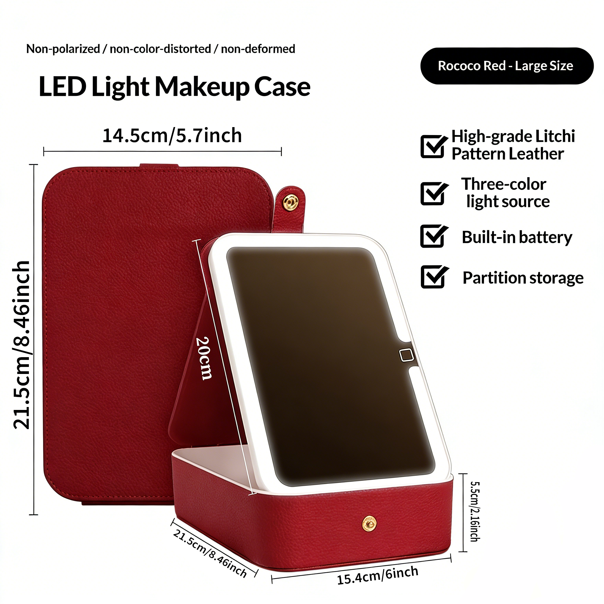 Mini Portable Foldable Makeup Case LED Lighted Single-Sided Mirror Compact Cosmetic Storage Bag For Purse Travel Quick Makeup