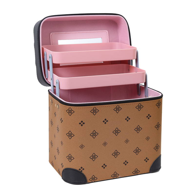 Medium Capacity Eco-Friendly Portable Multi-Layer Makeup Bag with Soft Handle and Zipper Closure for Women