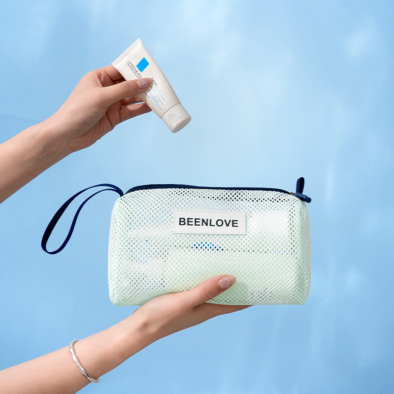 Reusable Water Resistant Mesh Zipper Bag Travel Makeup Cosmetic Bag Eco-Friendly Portable Letter Pattern Fashion