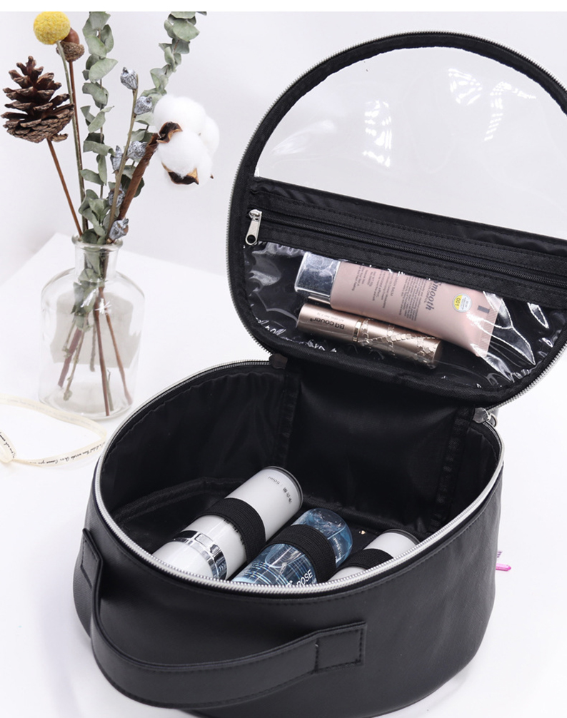 Hot Selling Women's Luxury PU Waterproof Portable Reusable Makeup Bag Small Capacity Customized Logo Soft Handle Zipper Closure