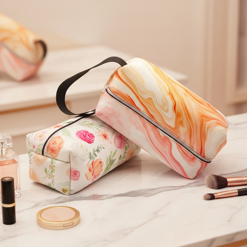 Neoprene Cosmetic Bag Luxury Organizer Cute Makeup Bag Custom Logo Travel Toiletry Bag for Women Makeup Brush Case Makeup Box