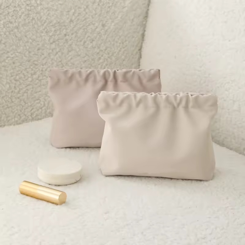 2026 Custom Portable Waterproof Wrinkled Snap Closure Makeup Bag Custom Travel Storage Leather Pouch Small Cosmetic Bag