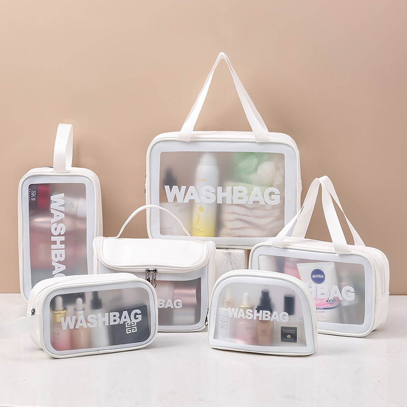 Custom PU Clear Large Biodegradable Ziplock Pouch Fashion Style Logo Printing PVC Cosmetic Makeup Bags With Hanging Feature
