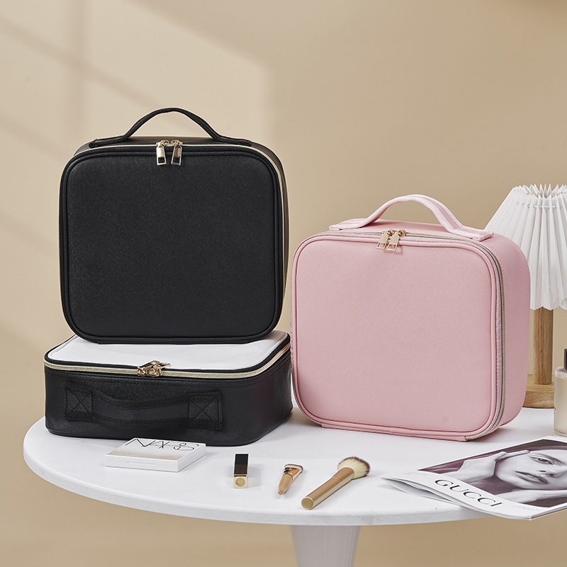 Luxury Makeup Box LED Light Mirror Custom Makeup Bag Illuminated Personalized Cosmetic Bag Organizer Pink Toiletry Bag Travel