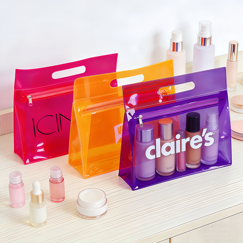 Custom Logo Toiletry Organizer Plastic Pouch Waterproof Zipper Professional Cosmetic Bag PVC Clear Travel Makeup Bag For Women