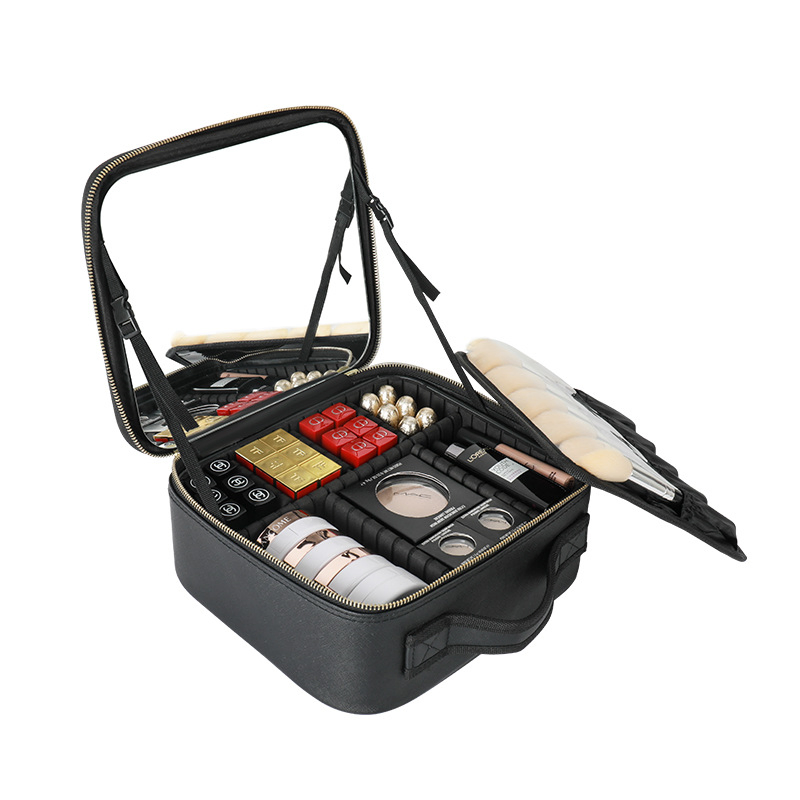 Makeup Bag with Lighted Mirror, Travel Make up Train Case with Adjustable Brightness Vanity Mirror and Detachable Adjustable Dividers Cosmetics for Women