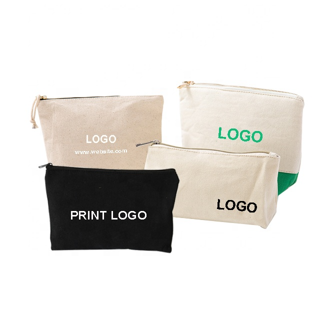 Custom logo Size Private Label Women Travel Make up Bag Large Capacity Money Cotton Canvas Makeup Pouch Cosmetic Bag with Zipper