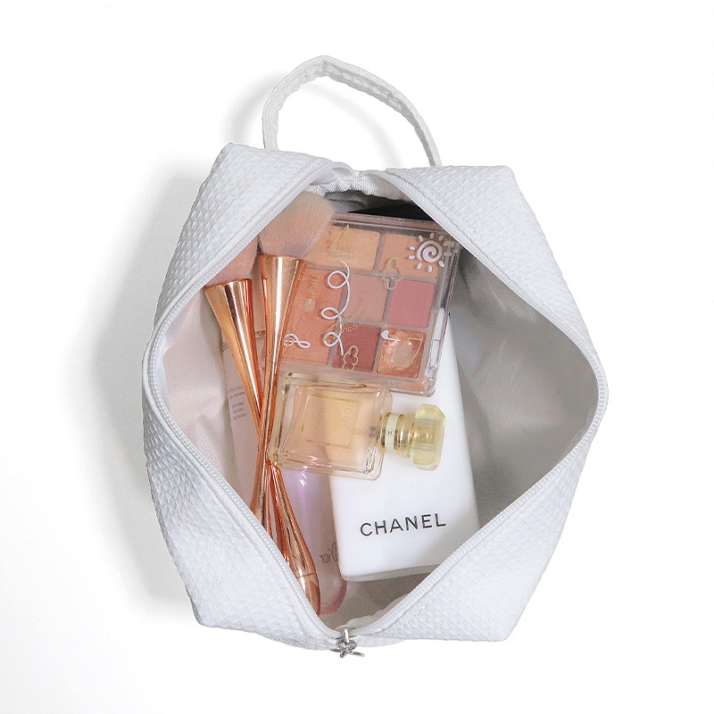 Custom Logo Large Capacity Zipper Waffle Makeup Bag Travel Toiletry Organizer Women Waffle Cosmetic Bag with Soft Handle