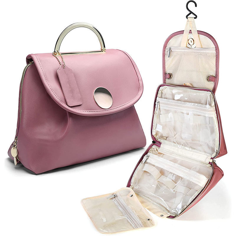 Women Pu Travel Makeup Storage Organizer Beauty Accessories Pouch Hanging Toiletry Cosmetic Travelling Bag