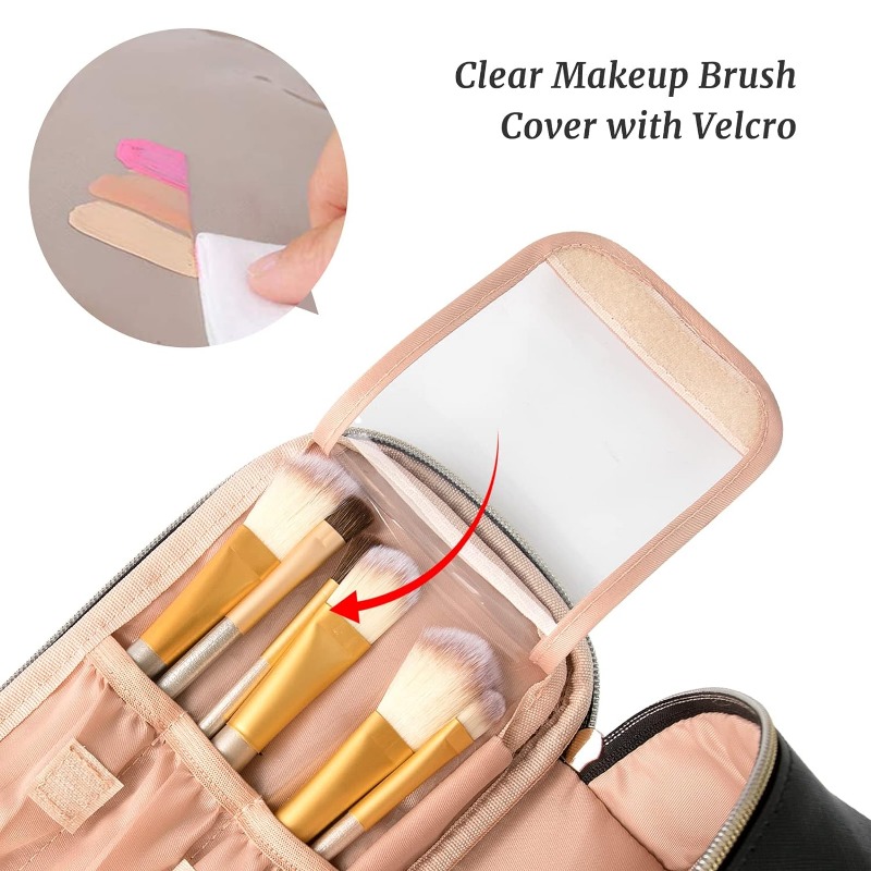 Portable Cute Travel Makeup Bag for Women and Girls Makeup Brush Organizer Cosmetics Pouch Bags-Black