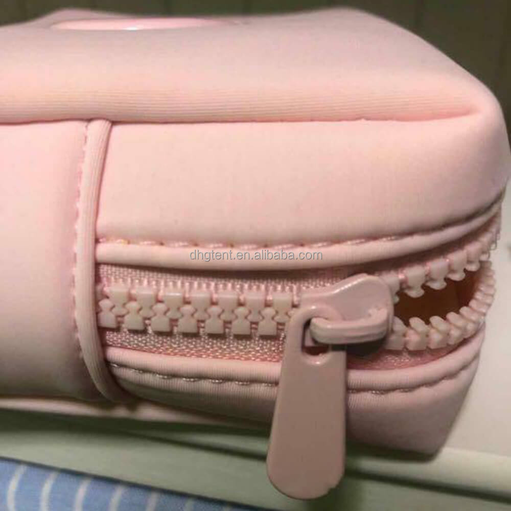 Brand Gift Pouch Custom Logo Size Design Small Pink Neoprene Zipper Makeup Cosmetic Beauty Toiletry Pouch Bag For Women