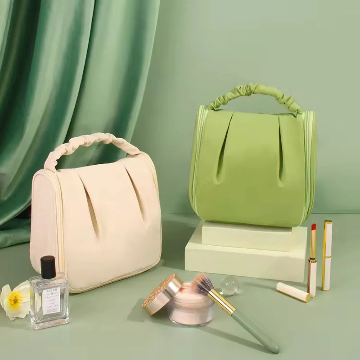 Daily Use Eco-Friendly Produtos De Beleza Luxury Detachable Mirror Small Leather Vanity Cosmetic Bag