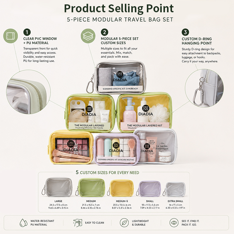 Custom Logo New Fashion Large Waterproof PVC Clear Transparent Cosmetic Makeup Bag Eco-Friendly Portable Zipper Large Capacity