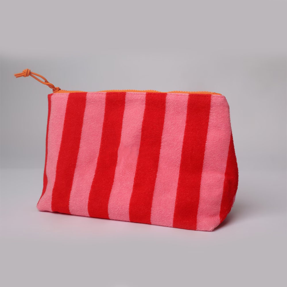Personalized Stripped Travel Bag Monogram Terry Cloth Makeup Bag Custom Initials Cosmetic Beach Bag