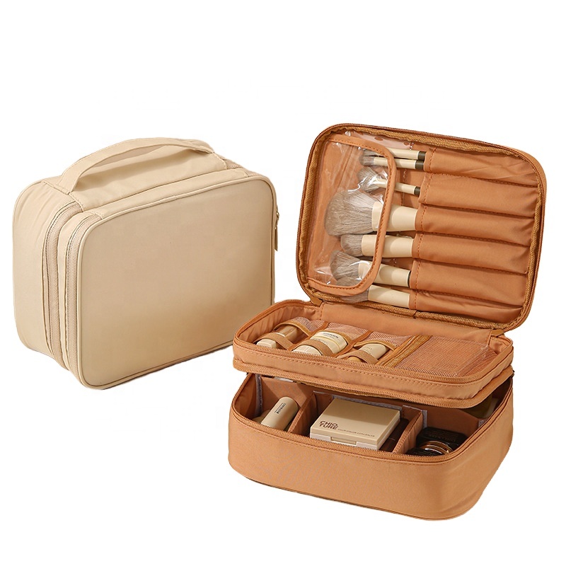 Wholesale Large Capacity Waterproof Double Layer Make up Bag Travel Cosmetic Bag with Multi Pockets