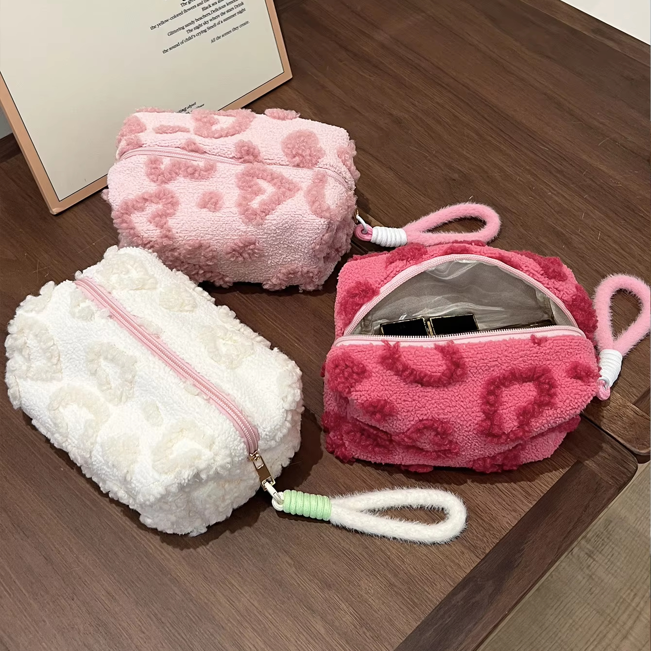 Custom Sweet Candy Plush Love Pillow Cosmetic Bags Cases Professional Zipper Storage Pouch Soft Travel Makeup Bag for Women