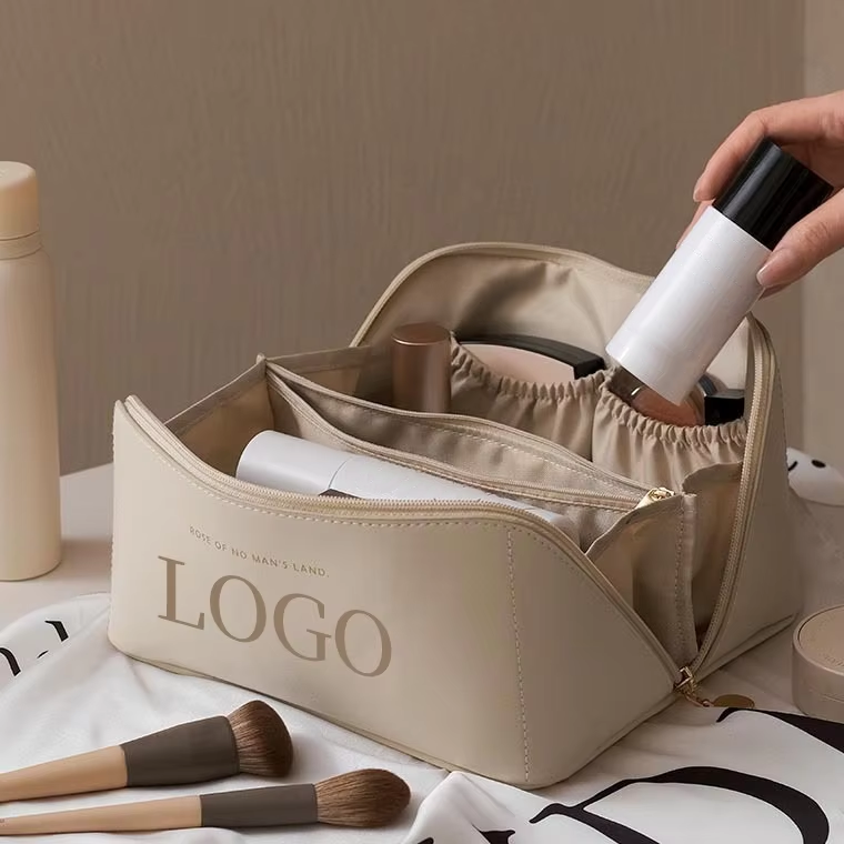 Custom PU Leather Cosmetic Makeup Bag Pouch Skincare Cosmetic Partition Storage Waterproof Travel Toiletry Bag Make Up Bags