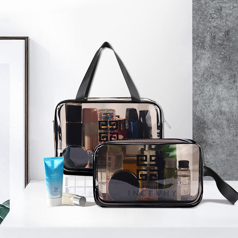 Clear Cosmetic Makeup Pouch Vanity Travel Bag Large Plastic Transparent Vanity Bag Case Clear Vanity Bag with Handle Zip Closure