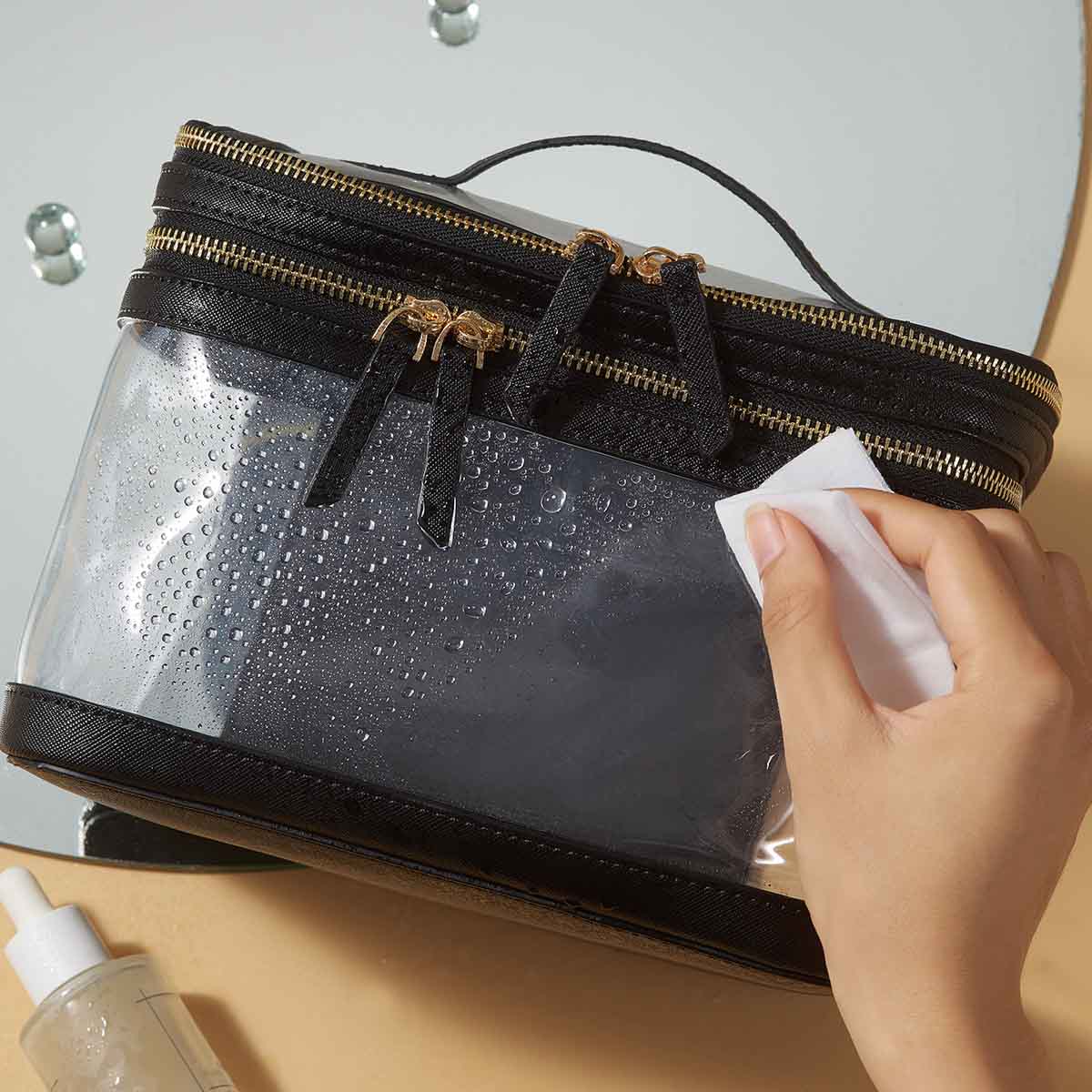 Portable Large Capacity Travel Makeup Case Custom Logo Clear Cosmetic Bag Zipper Pvc Leather Waterproof Skincare Bag For Women