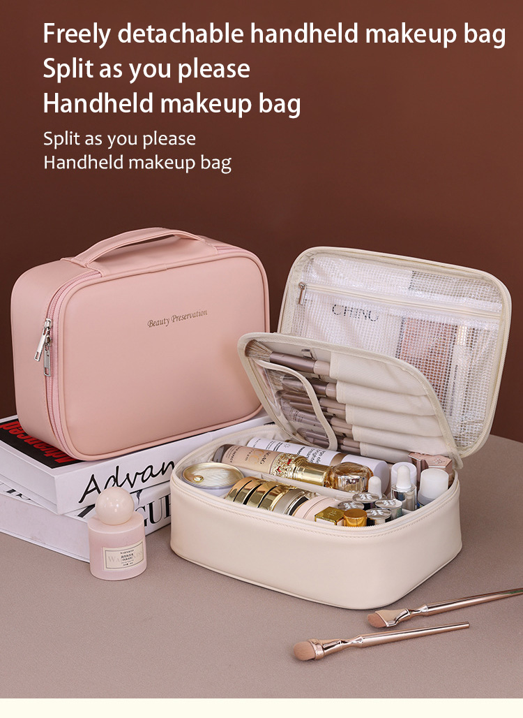 Custom Logo Fashion Outdoor Large Makeup Bag Multifunctional Zipper PU Soft Handle Waterproof Travel for Organizer