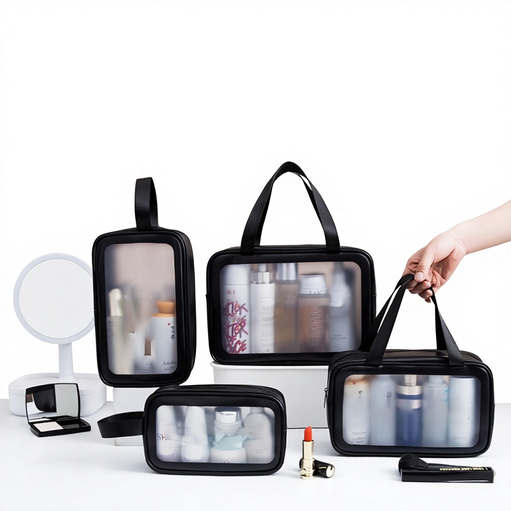 Transparent Matte Surface Cosmetic Bag PVC Wash Bag Three-Piece Set Translucent PU Frosted Bath Swimming Large Capacity Women