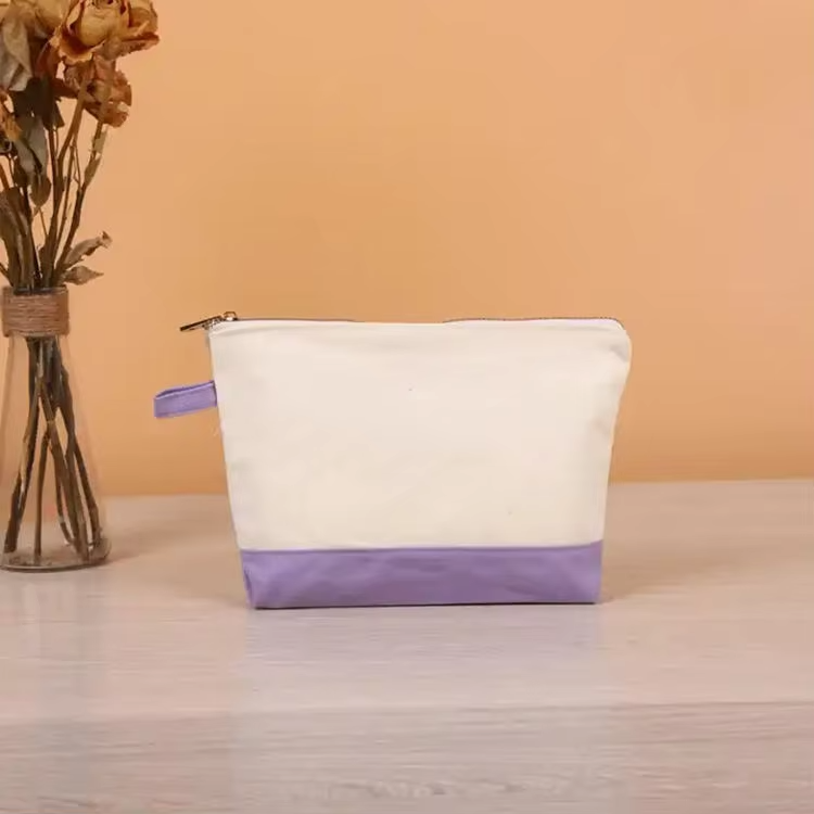 Custom Long Plain Eco-Friendly Reusable Washable Small Cotton Canvas Travel Cosmetic Bag With Logo Printed