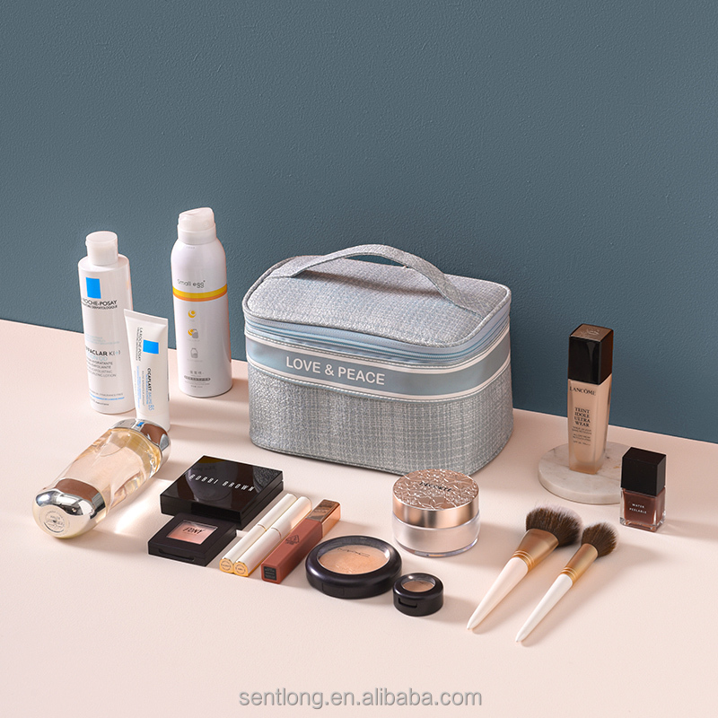 Wholesale Luxury Shiny Rose Gold Cosmetic Bag Double Layers Toiletry Bag Multi-Functional Makeup Bag with Compartment