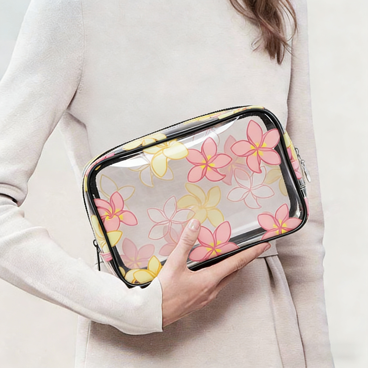 Custom Print Hawaiian See Through Clear PVC Cosmetic Bag Waterproof Transparent Toiletry Bag Women Travel Zipper Pouch