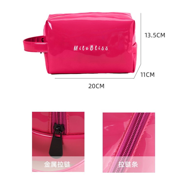 2025 New Fashion Waterproof Cosmetic Bag Custom Girls Glossy Toiletry Bag Makeup Pouch With Handle