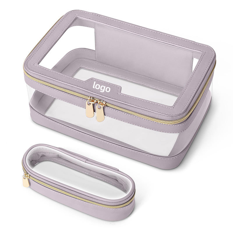 OEM Custom Logo Small for Toiletry Makeup Pouch Transparent Clear PVC Leather Material with Fashion Zipper Closure