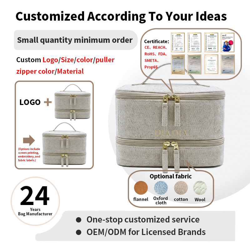DIADIA Factory High Quality Custom Eco Friendly Beauty Vanity Cosmetic Double Layer Large Capacity Soft Handle Waterproof Bag